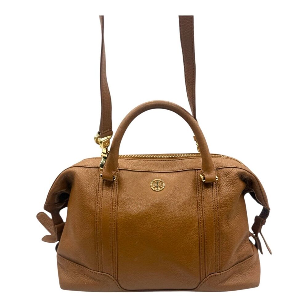 Tory Burch Landon Satchel Pebbled Leather Bag in Bark Brown